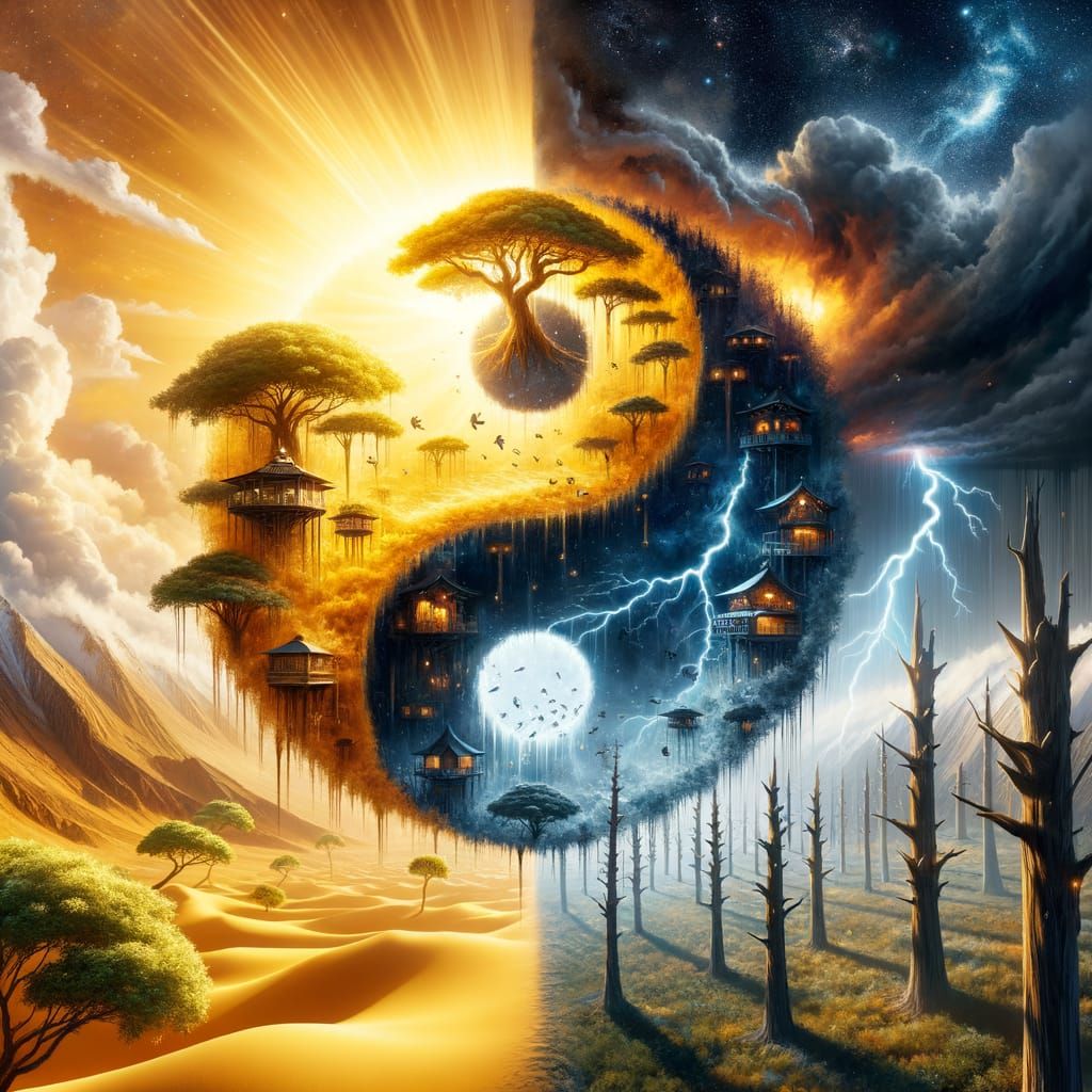 Cosmic Yin-Yang: Desert and Storm Landscape