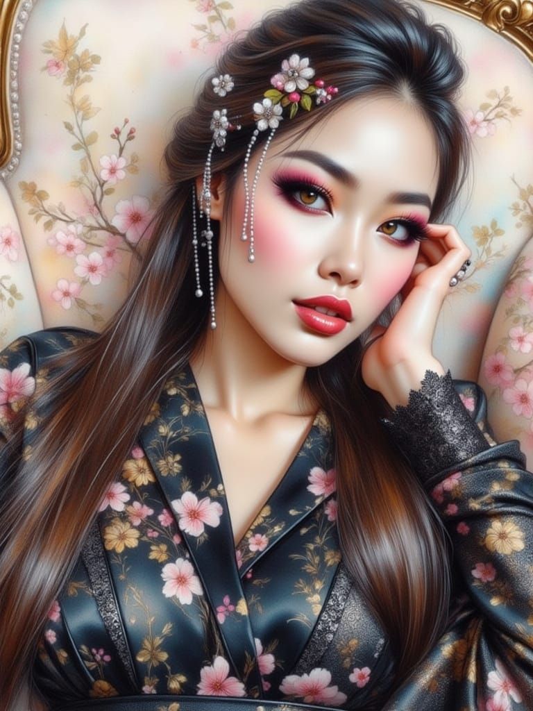 Elegant Asian Woman in Art Nouveau Style