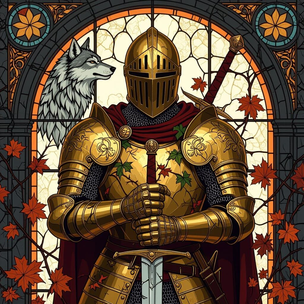 Golden Knight with Sword in Mosaic Style