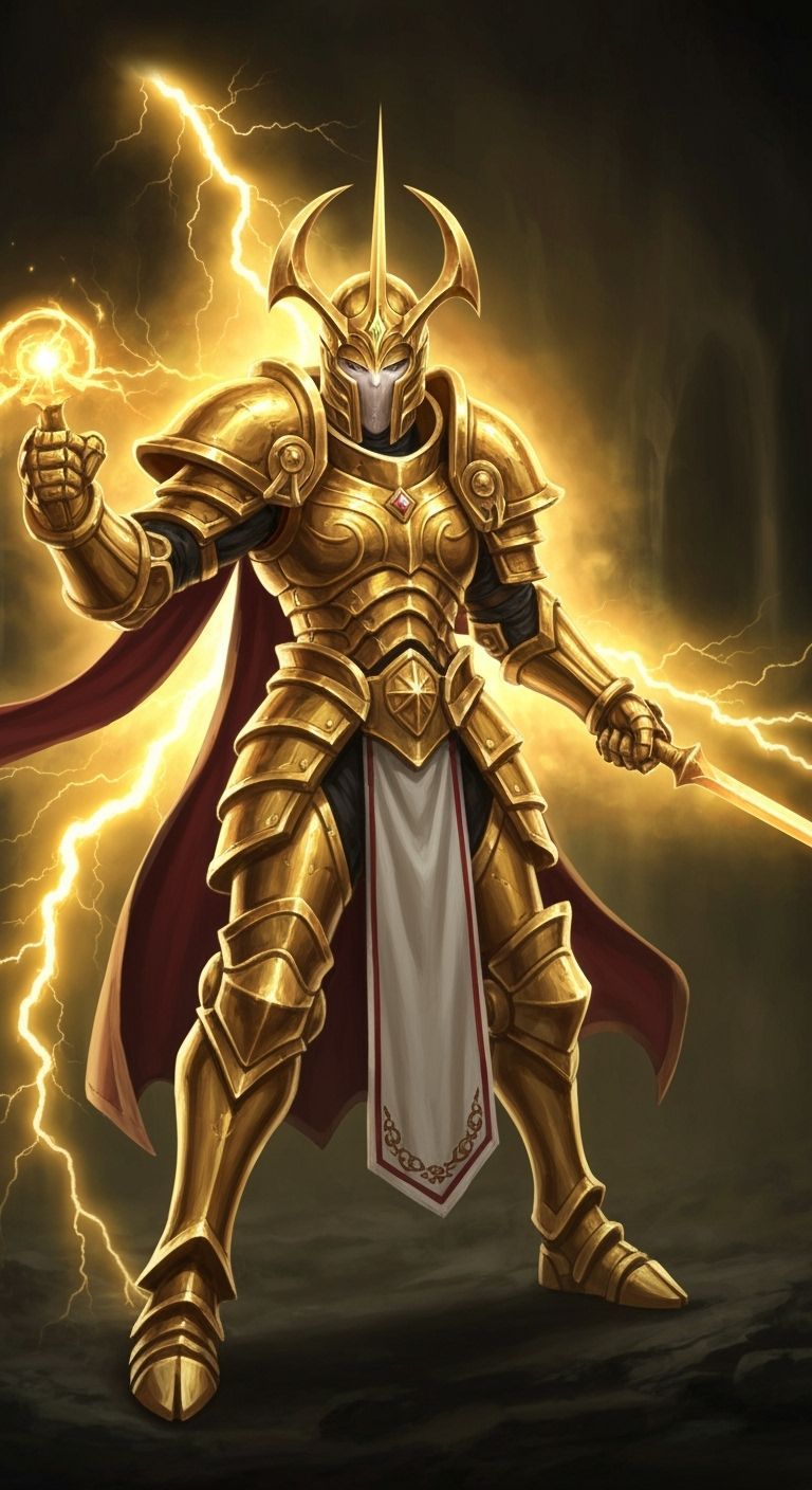 Holy Paladin Warrior with Golden Lightning Aura