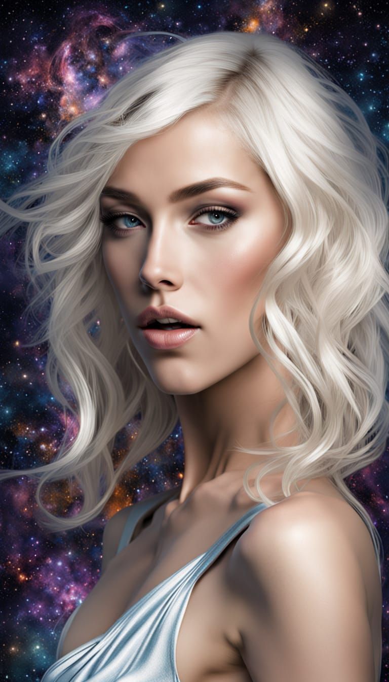 Sensual Young Woman in Moonlight, Holographic 3D Effects