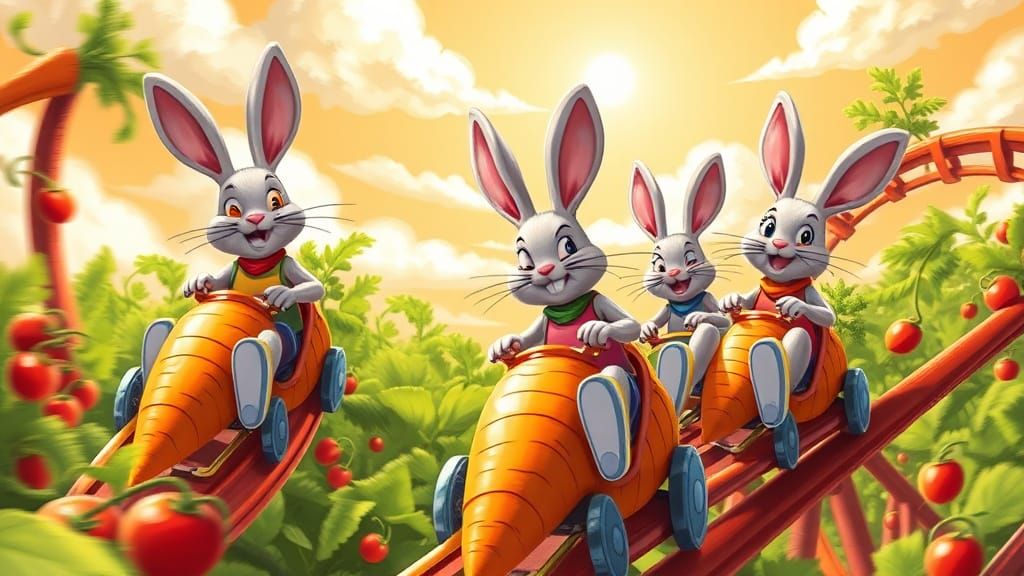 Cartoon Rabbits on Carrot Roller Coasters