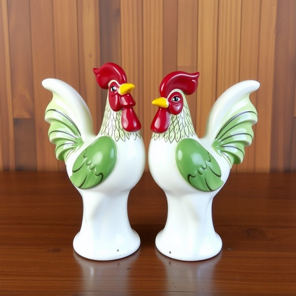 Roosters in Morning Light, a Whimsical Pair