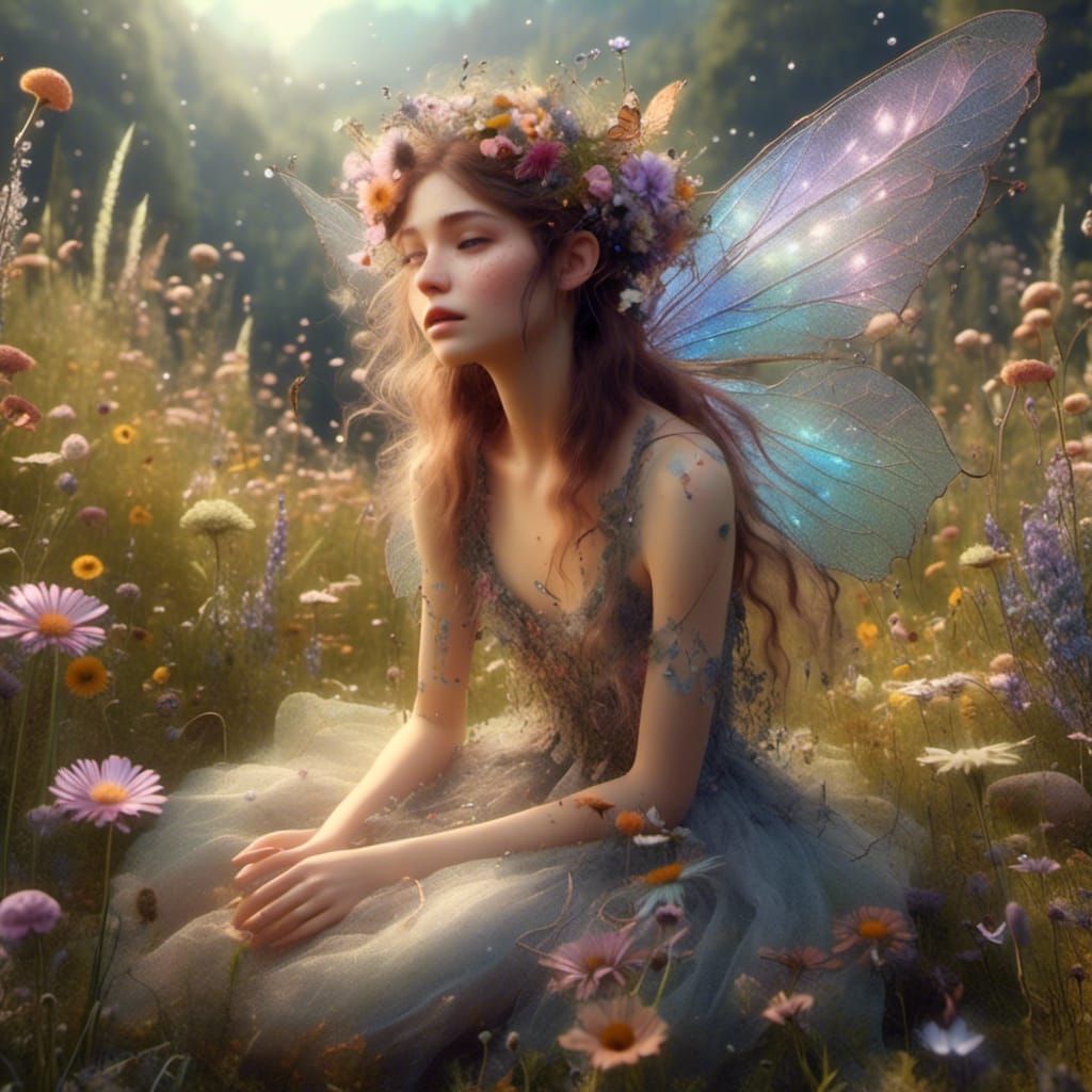 Happy Faerie in Wildflower Meadow