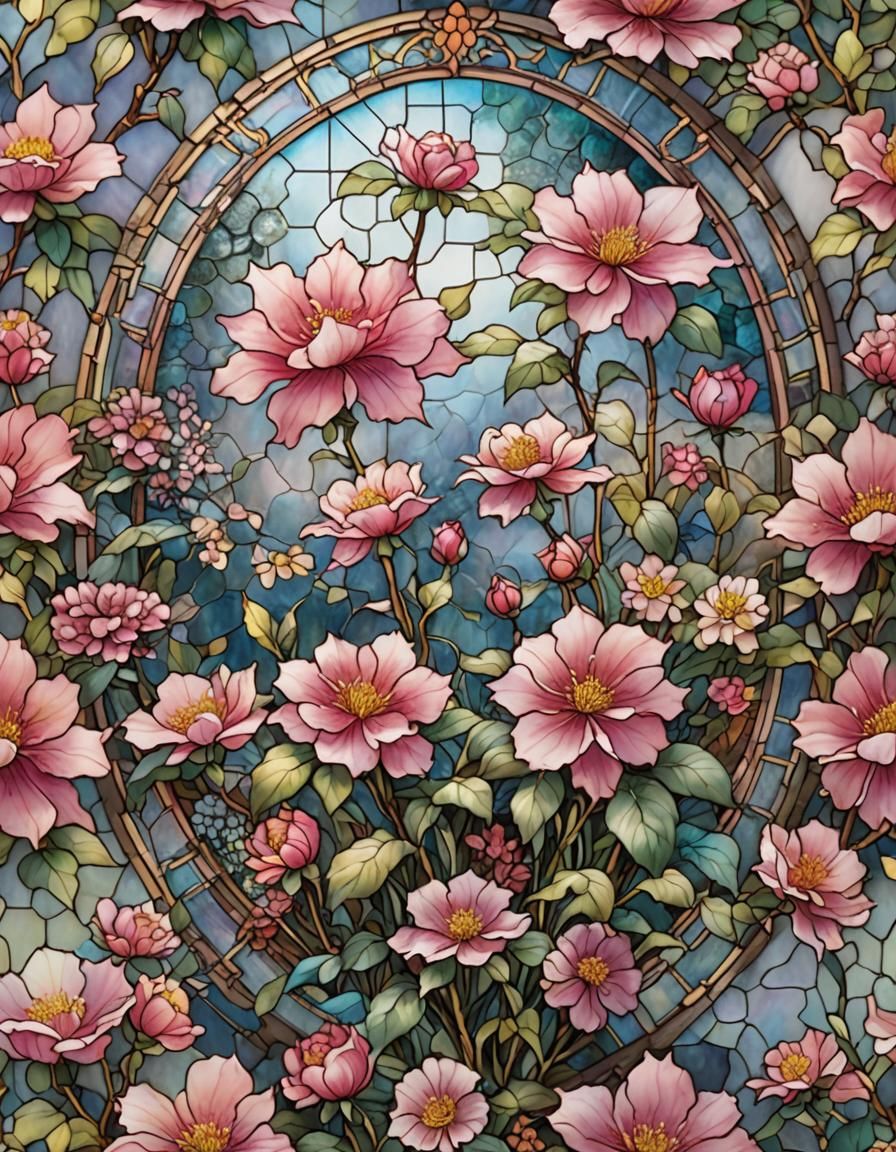 Ethereal Pink Flower: Stained Glass Fantasy