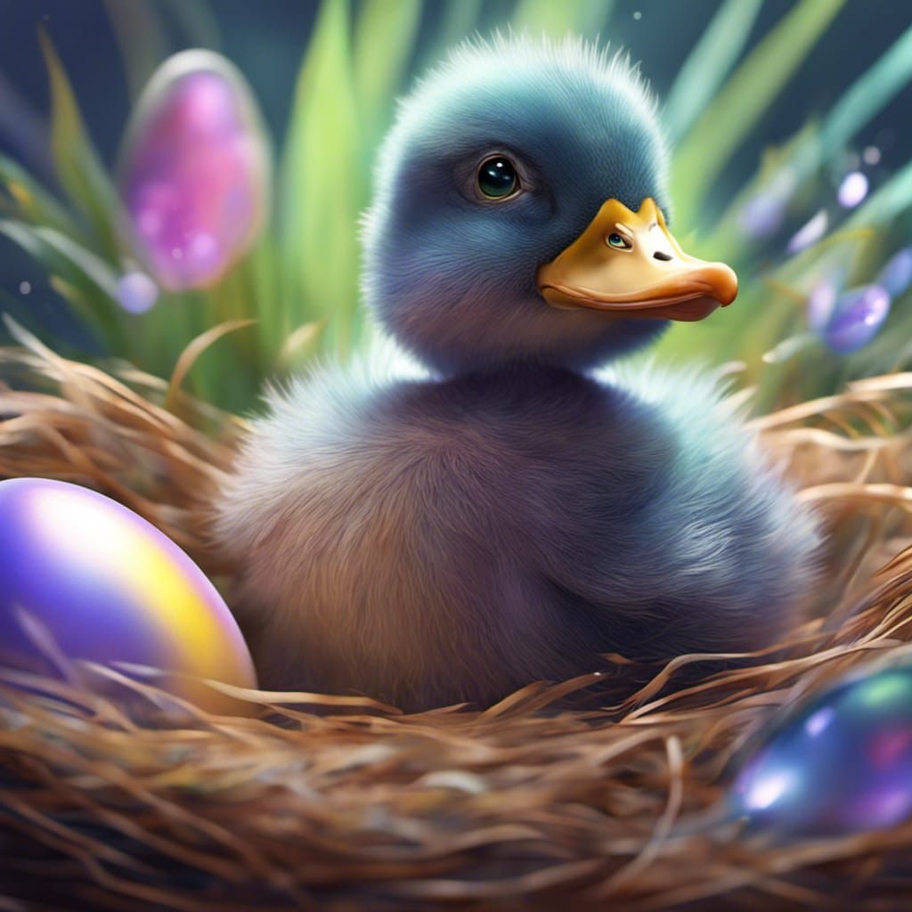 Pixar-Style Duckling Hatching: Iridescent Macro Image