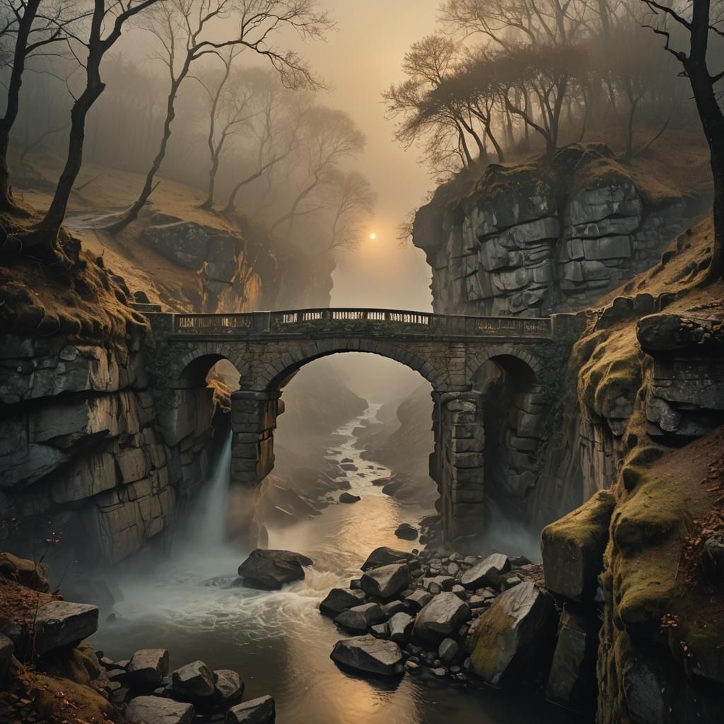 Surreal Stone Bridge to Nowhere: Oil Painting