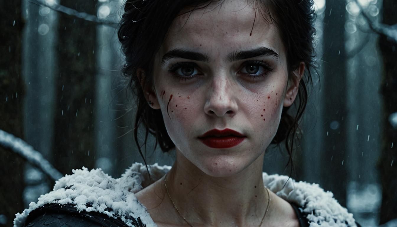 Dramatic Portrait with Raven Hair and Crimson Lips