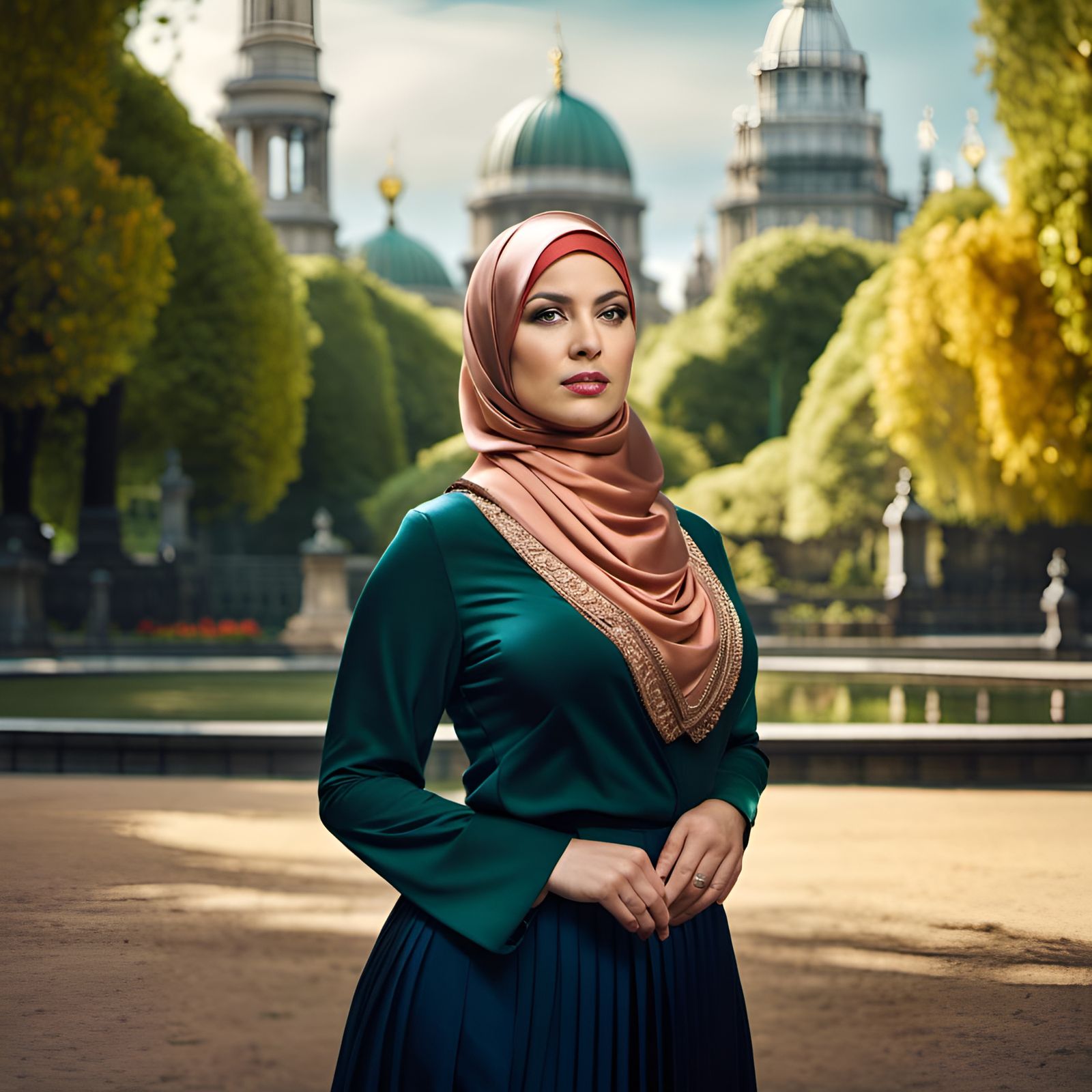 Beautiful Irish Woman in Hijab Portrait, Matte Painting