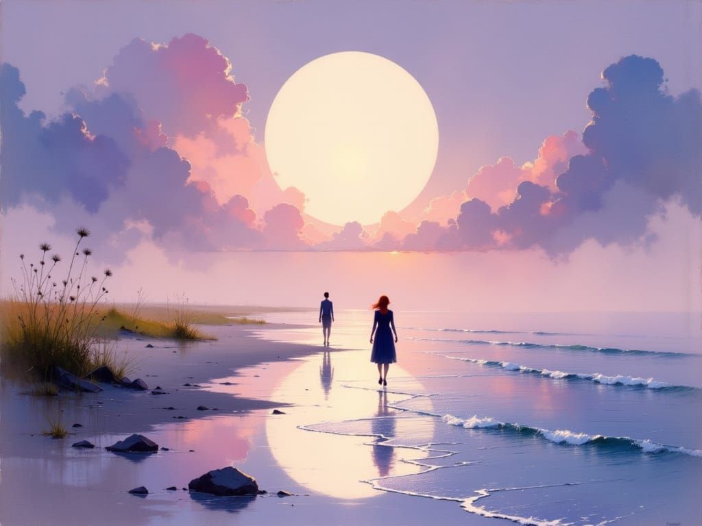 Ethereal Twilight Stroll in Dreamlike Surrealism