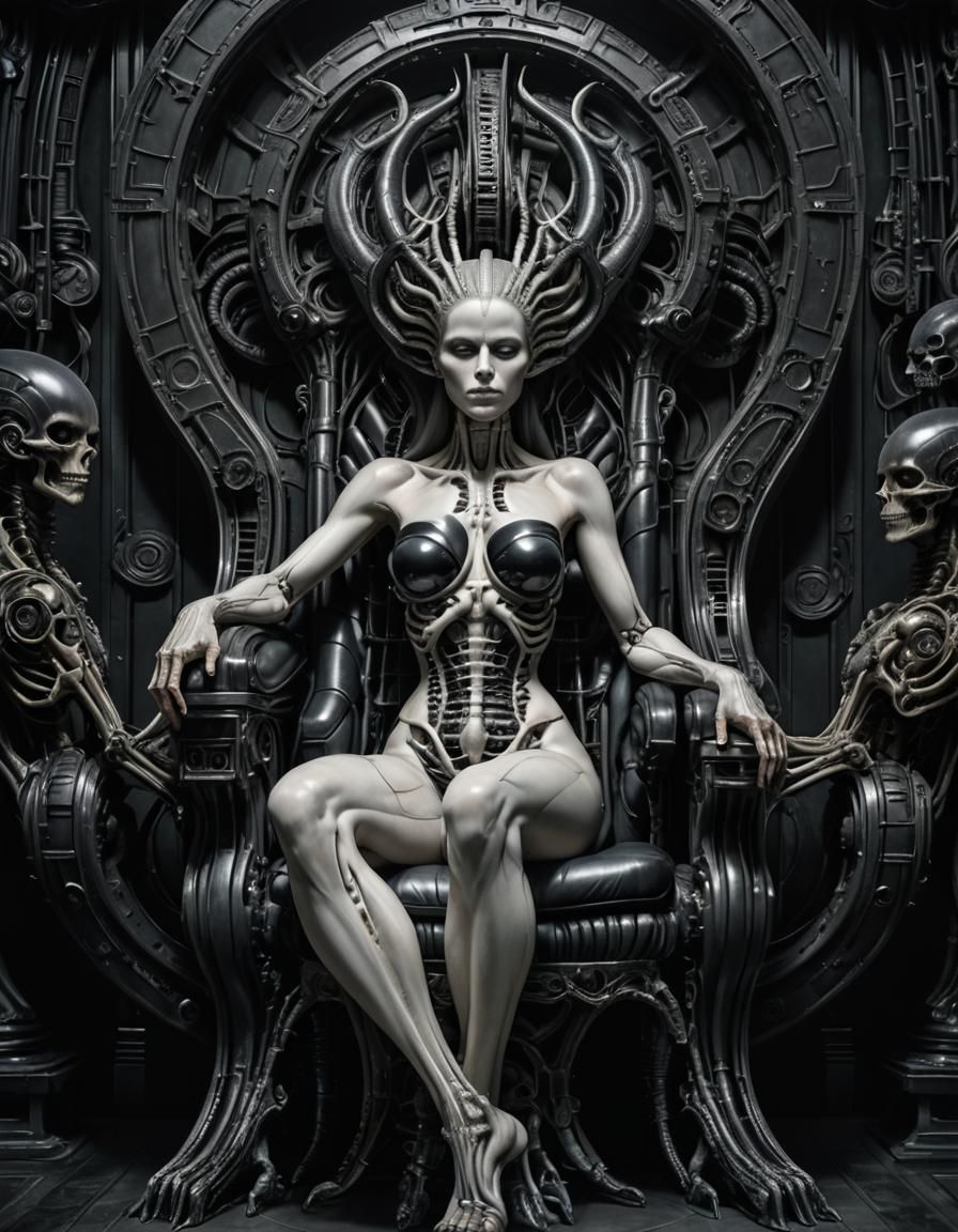 Biomechanical Queen with Marble Head in Giger Style