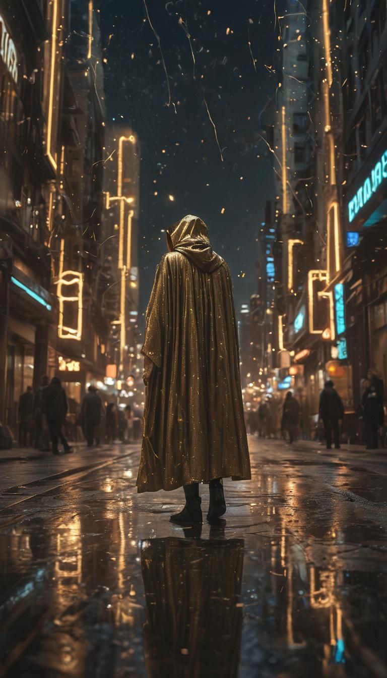 Surreal Person Steps Into Future Cityscape