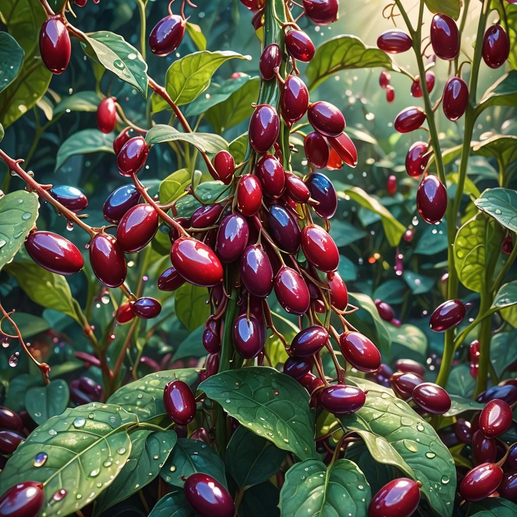 Glistening Kidney Beans in Lush Fantasy Garden