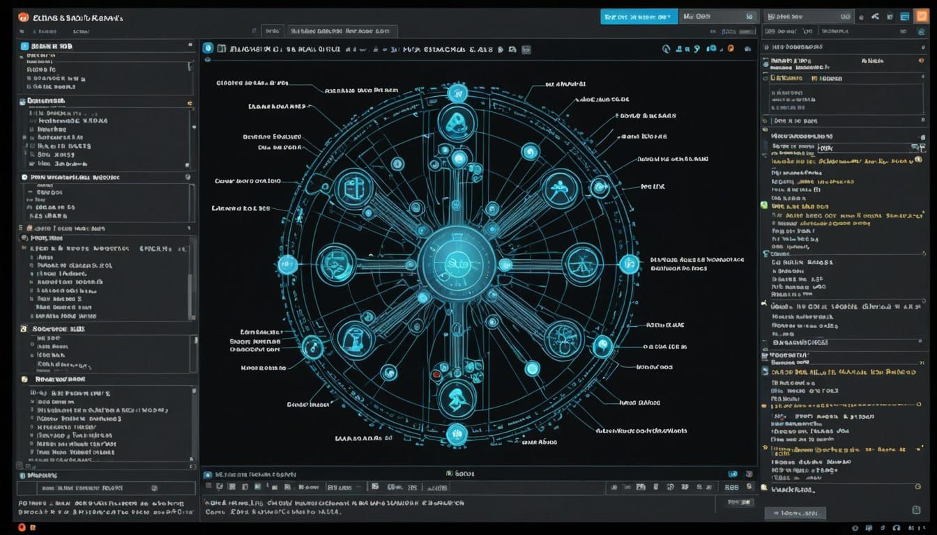 Cybernetic Interface Schematic in Neon Lights