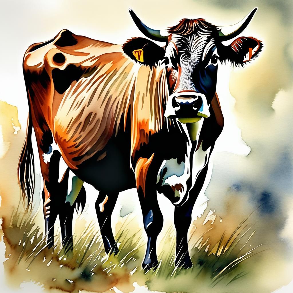 Cow in Watercolour Style Illustration