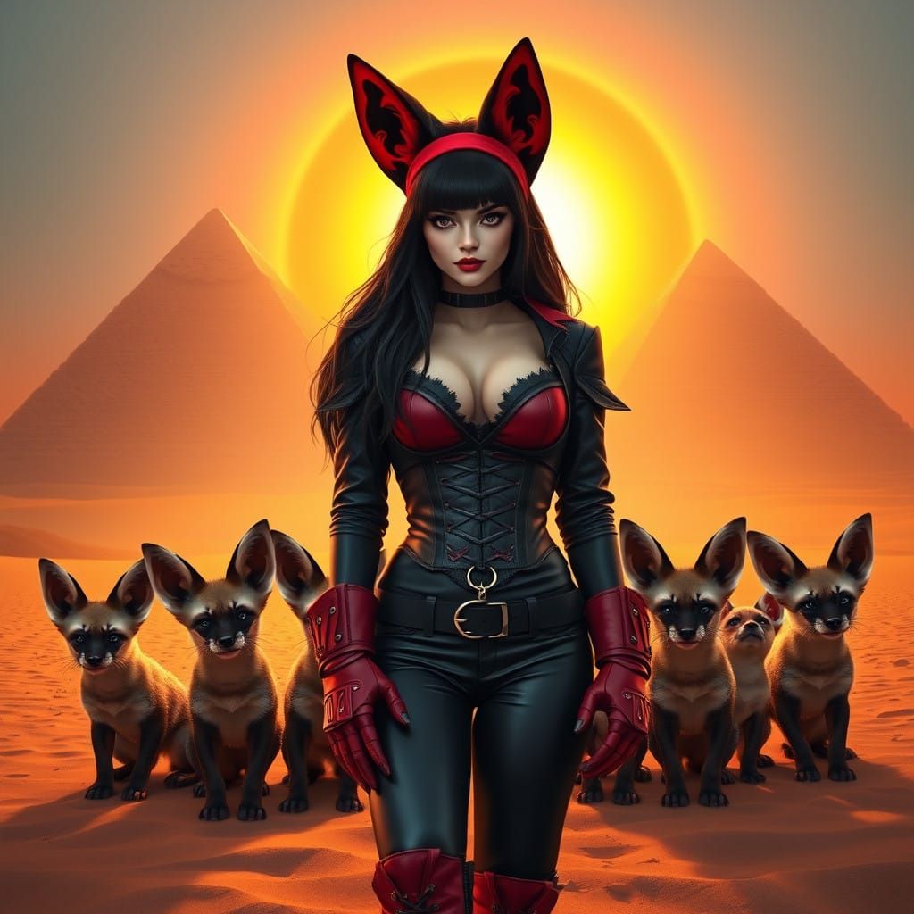 Ethereal Goth Queen with Fennec Fox Ears in Ancient Egyptian...