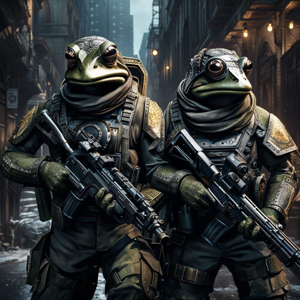 Anthropomorphic Frog Army in Post-Apocalyptic Setting