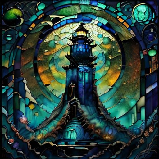 Bioluminescent Stained Glass Jellyfish in Underwater Abyss