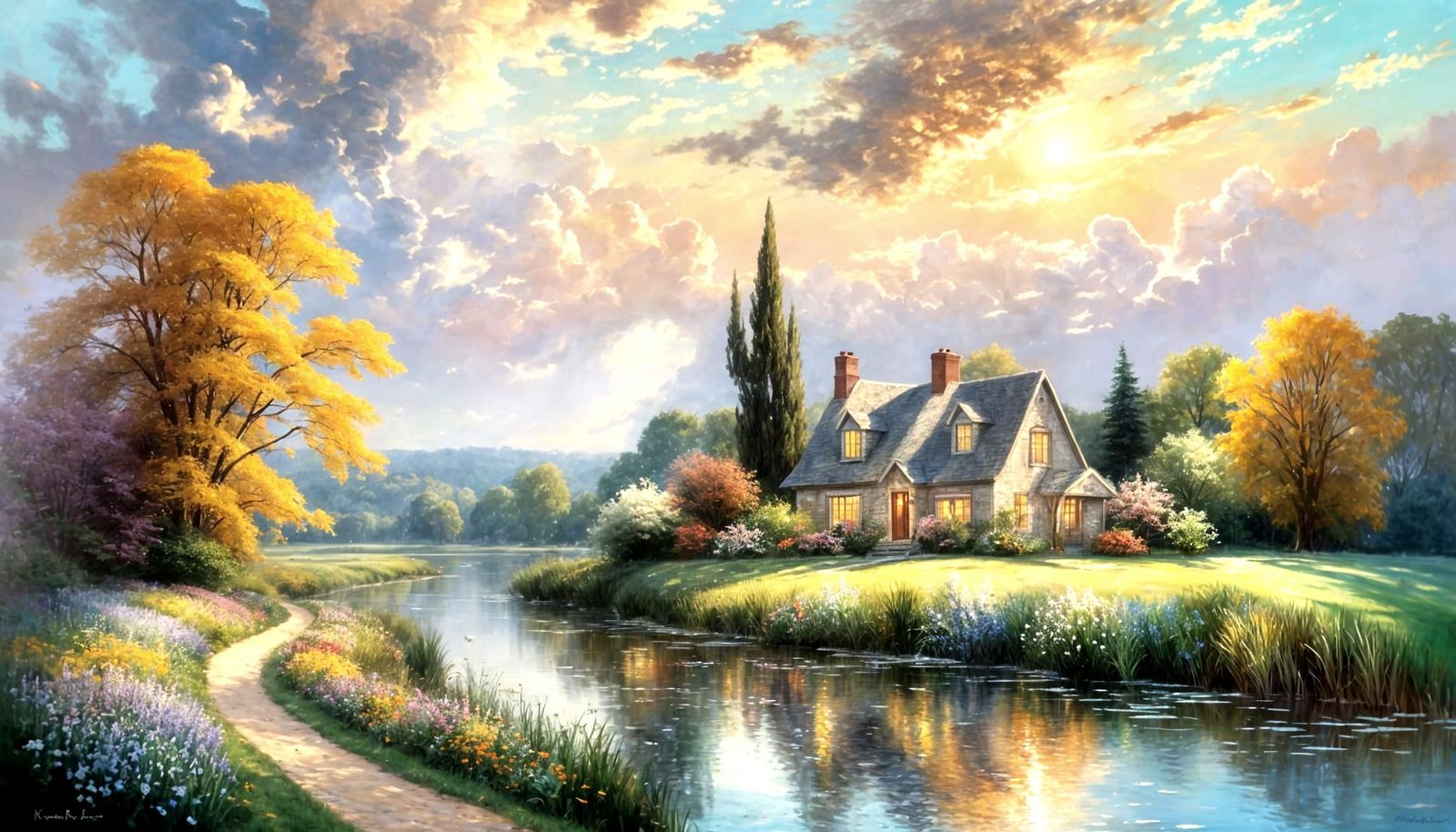 Breathtaking Landscape in Monet and Kinkade Style