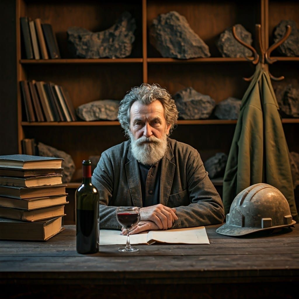 Melancholy Old Man in Dimly Lit Office