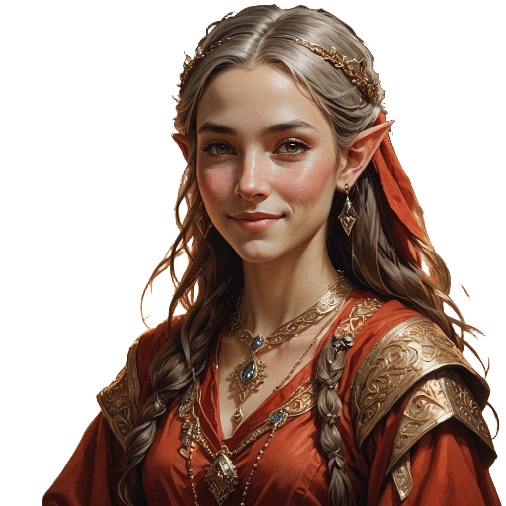 Half-Elf Woman Portrait in Red Robes