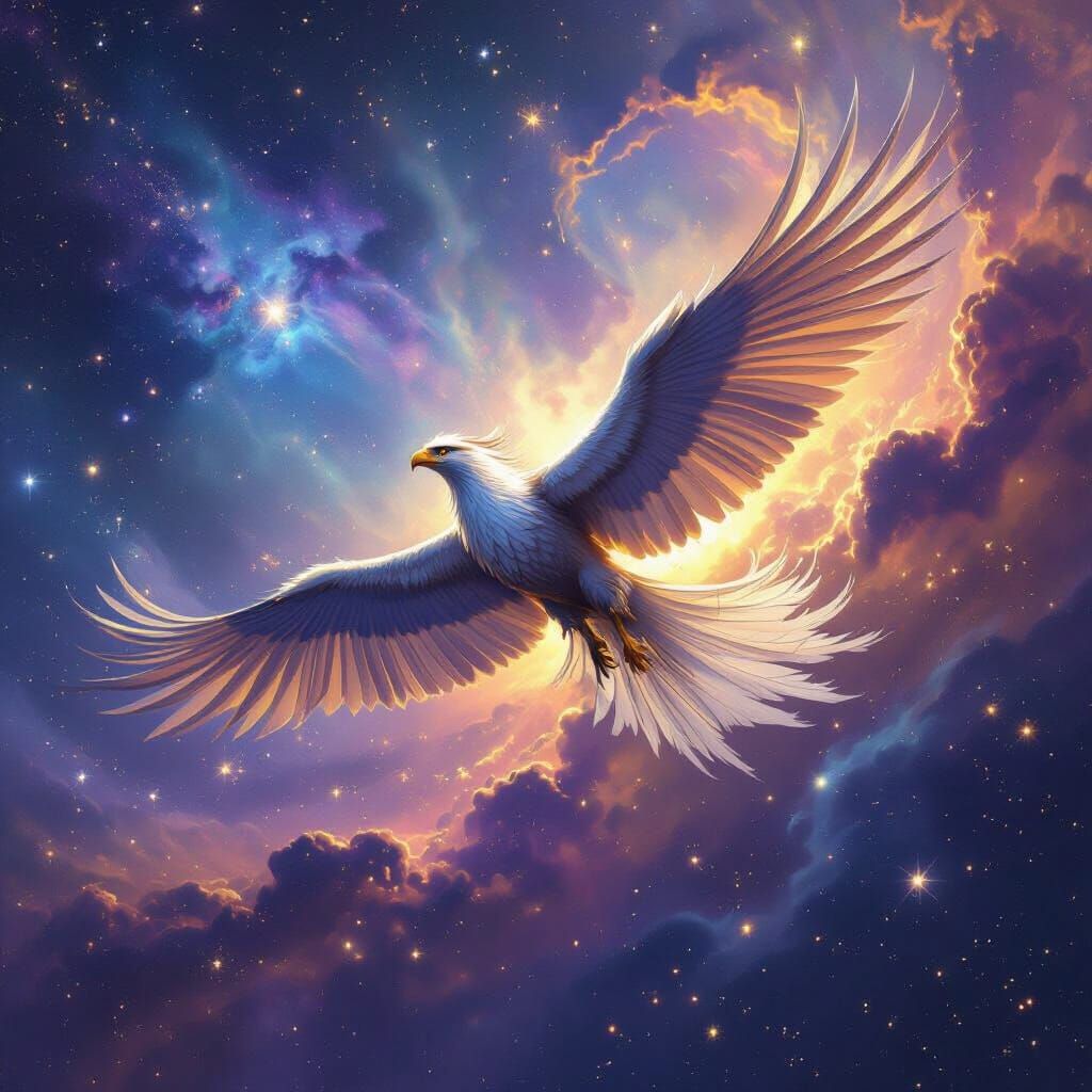 Majestic Griffin Soars Through Cosmic Nebula in Fantasy Art ...