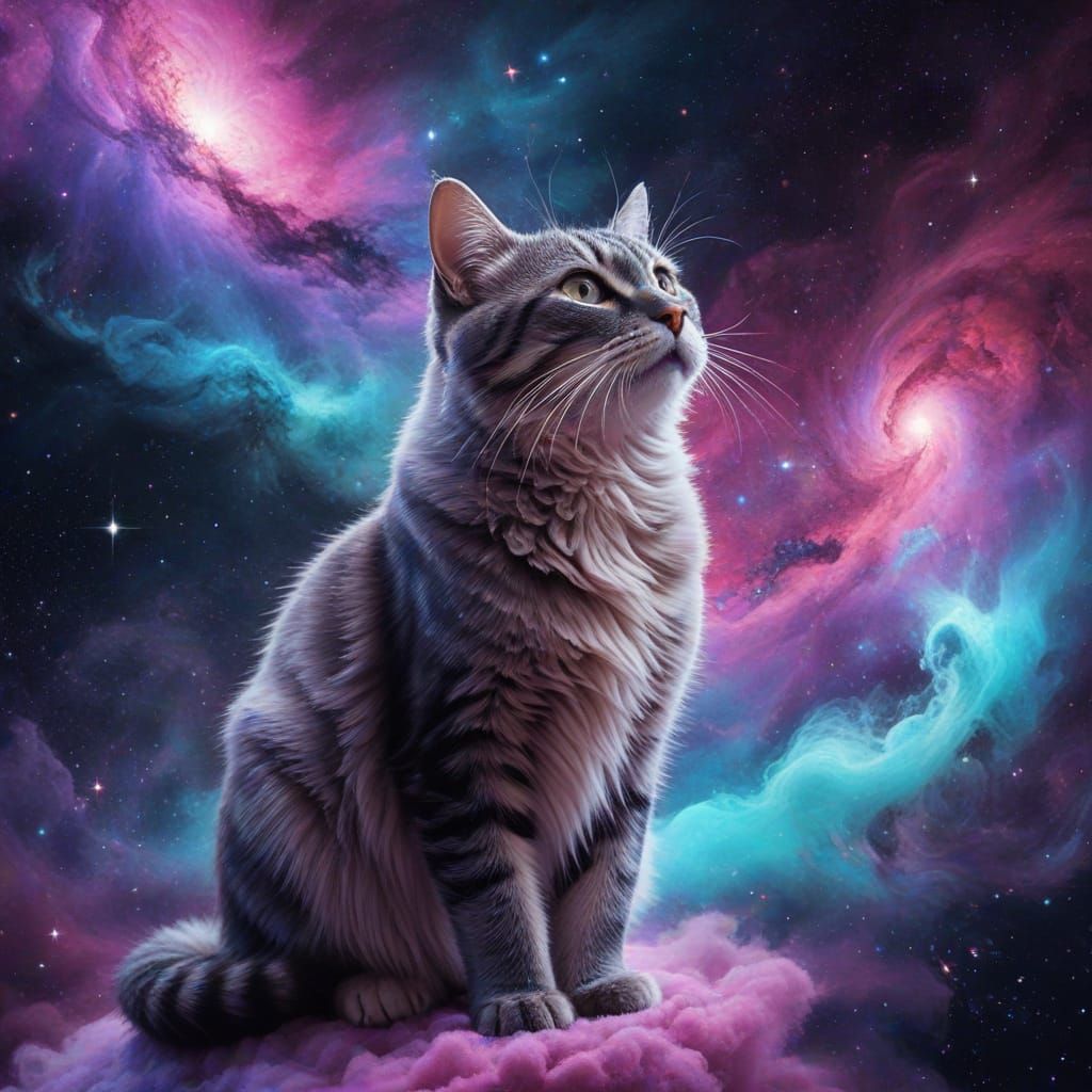 Ethereal Cosmic Feline Shines with Celestial Energy