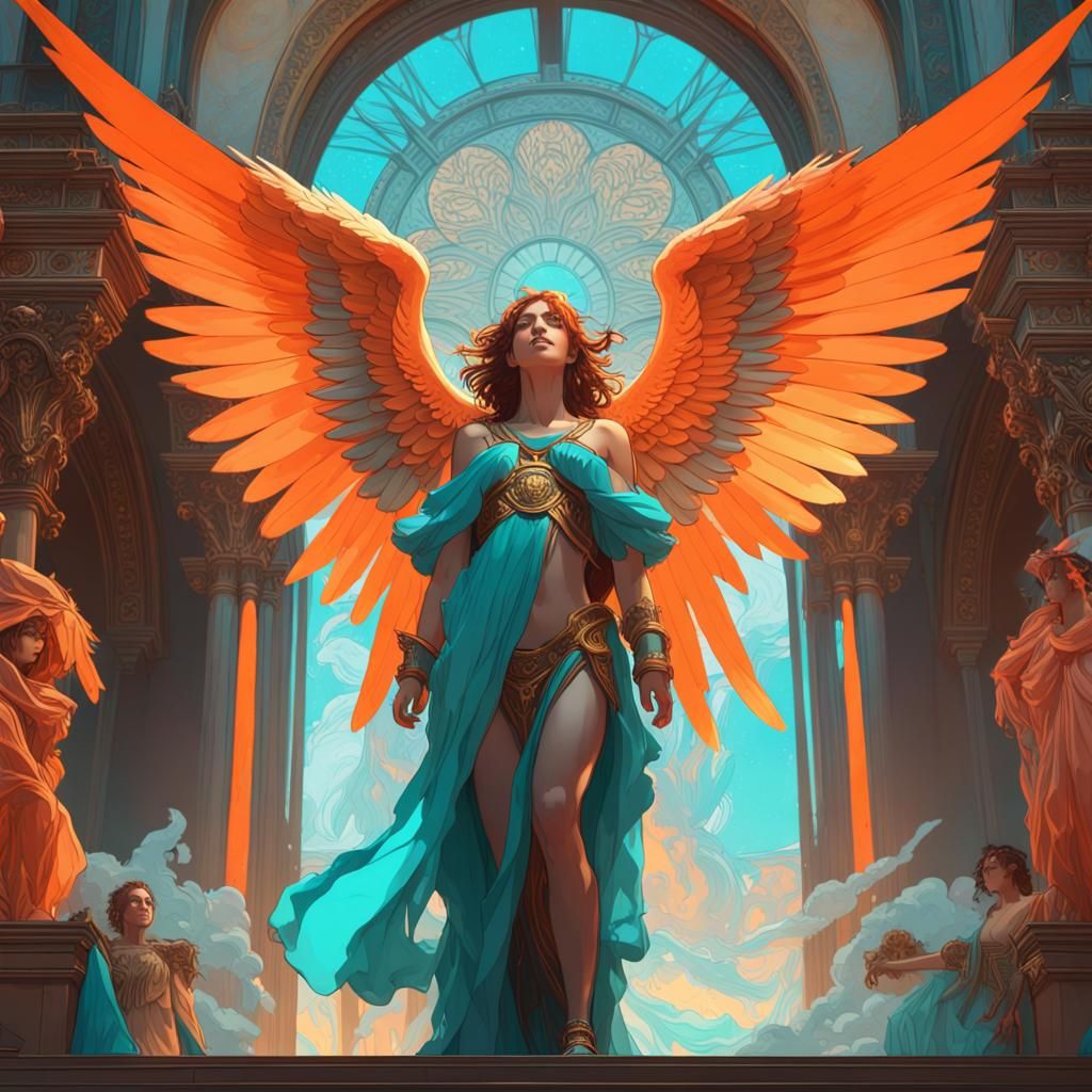 Angelic Guardians Watching Over Youth, Art Nouveau Style