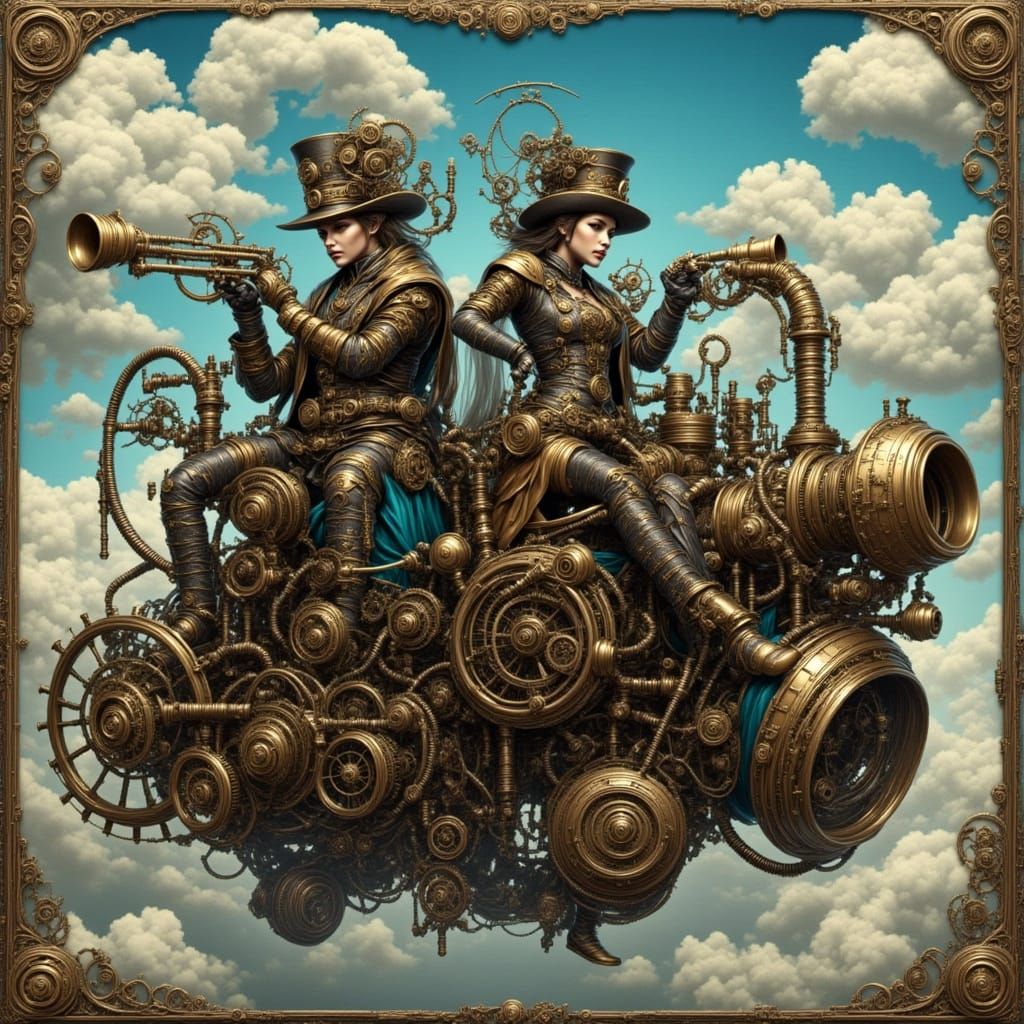 Steampunk Musicians Perform on Flying Platform Engine