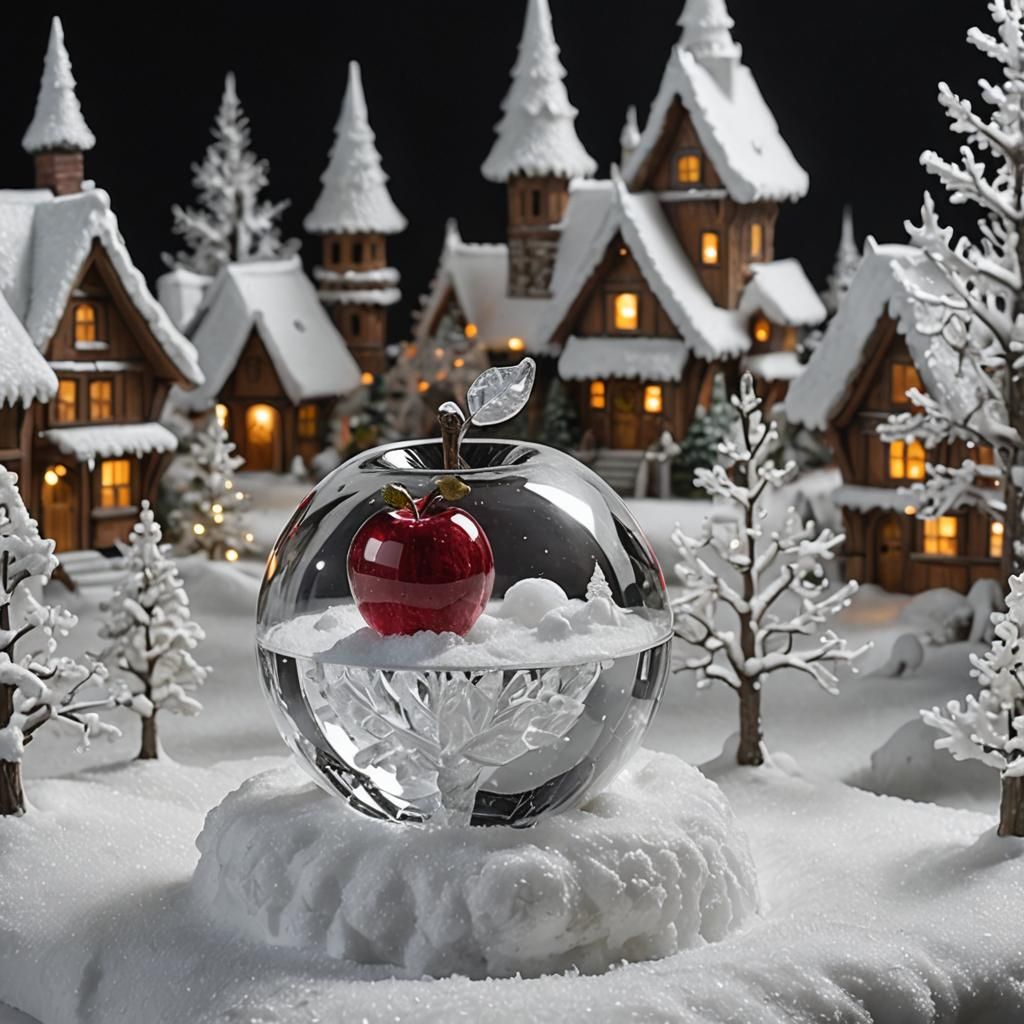Crystal Apple Snow Village Christmas Scene
