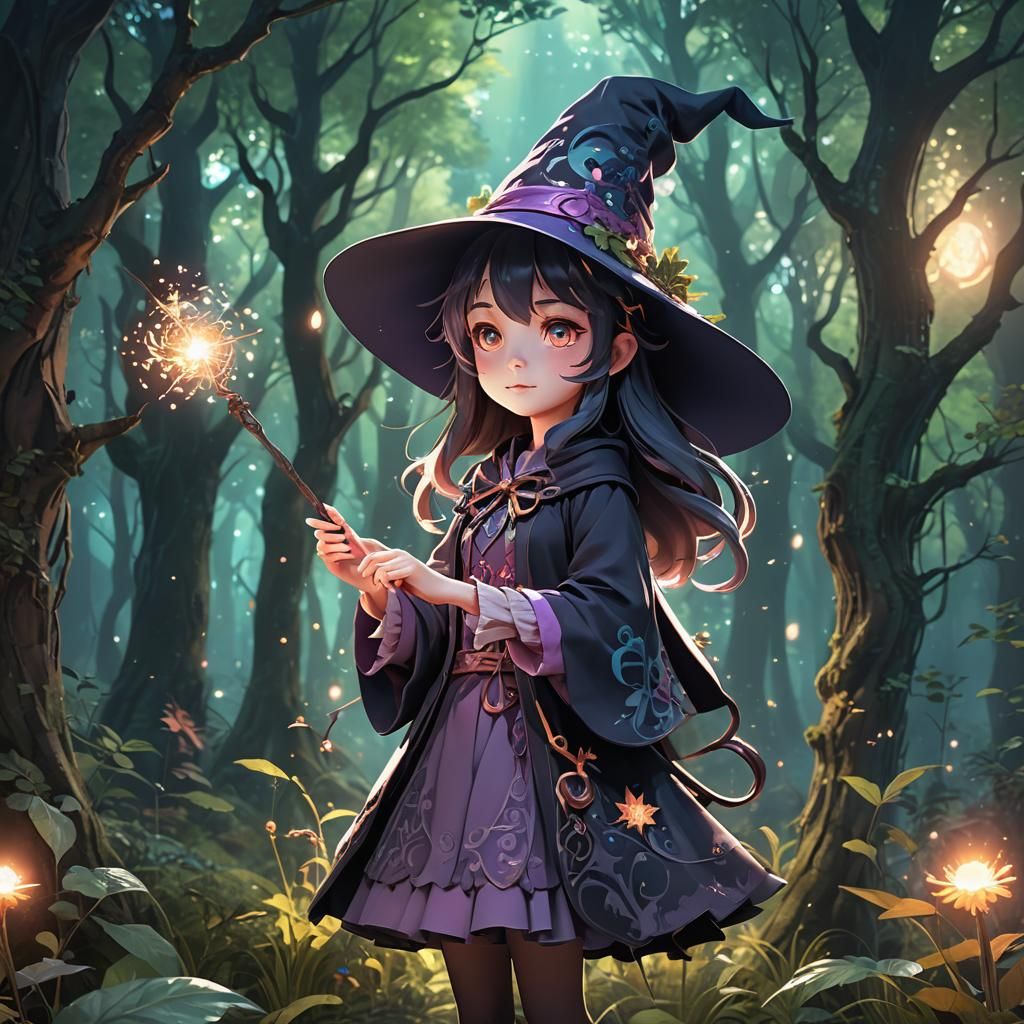 Anime Witch in Mystical Forest, 3D Art