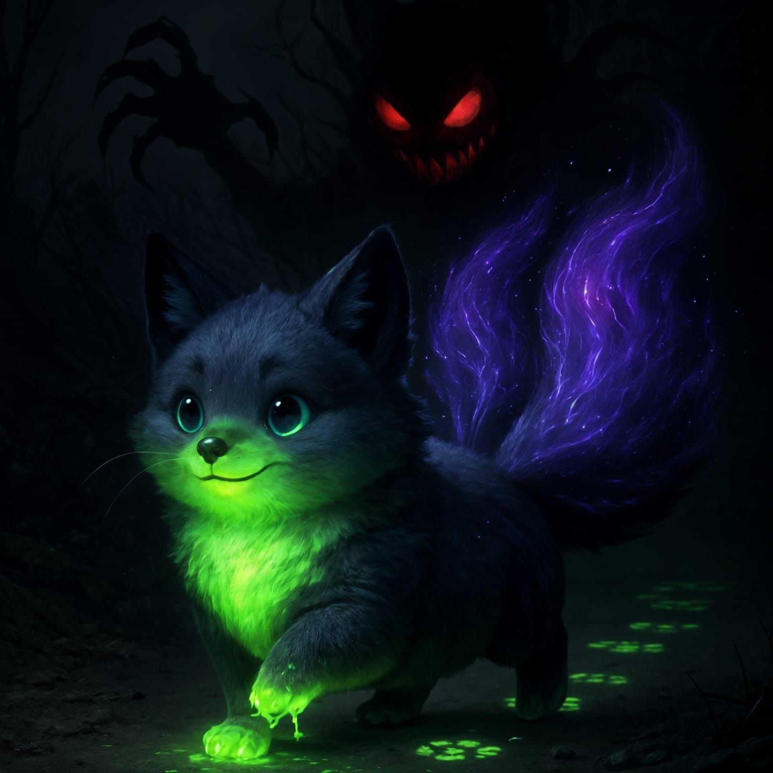 Glowing Candyfox Creature Walking Ominous Path
