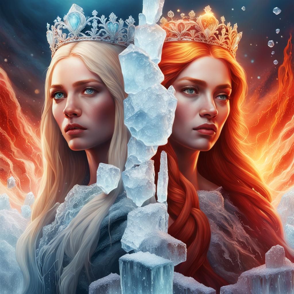 Dual Portrait: Ice Blonde and Fire Red