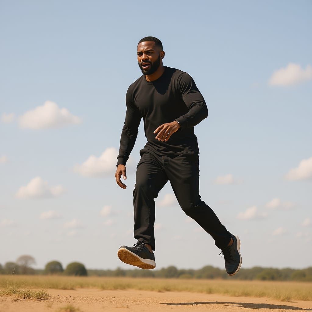 Hyperrealistic Image of an African Man Jumping