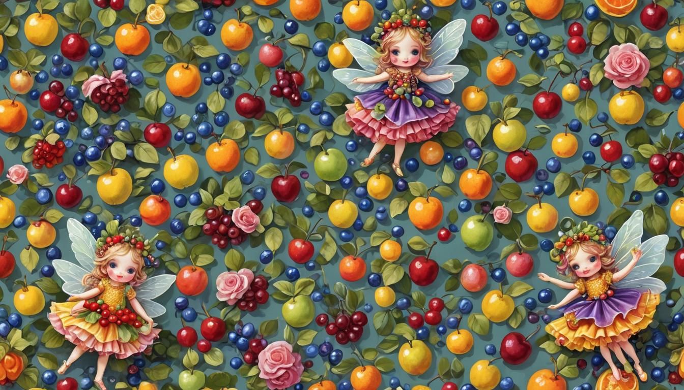 Cute Baby Apple Fairy in Impressionist Style