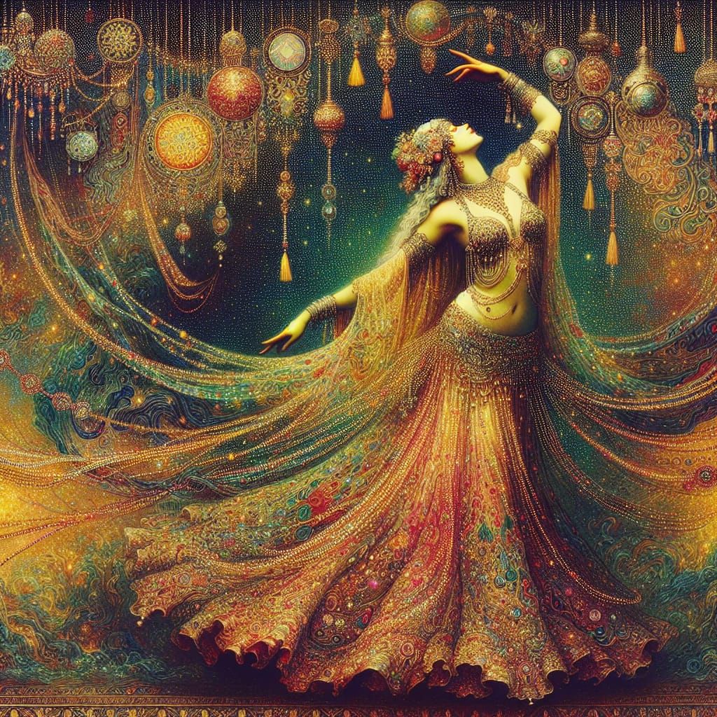 Enchanting Belly Dancer in Vibrant, Ornate Detail