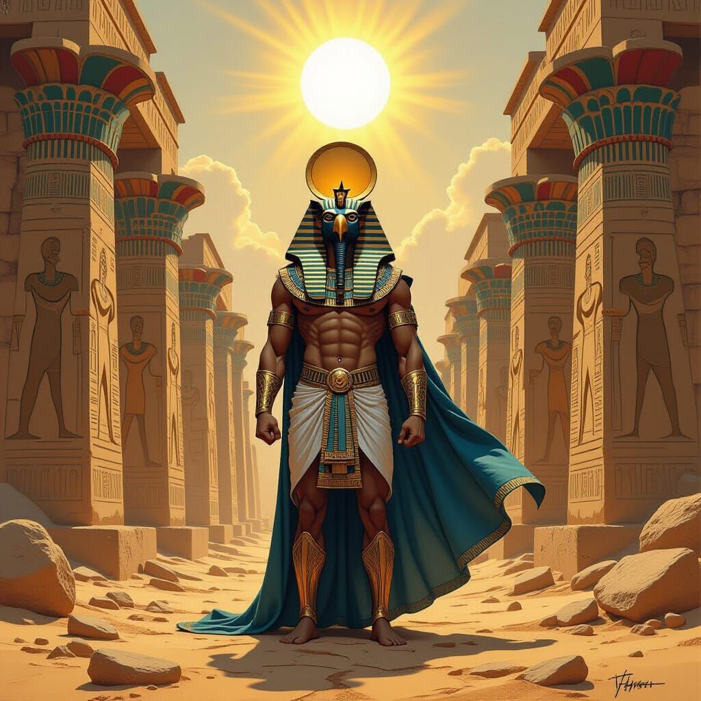 Ra, Egyptian Sun God King, in Epic Fantasy Style