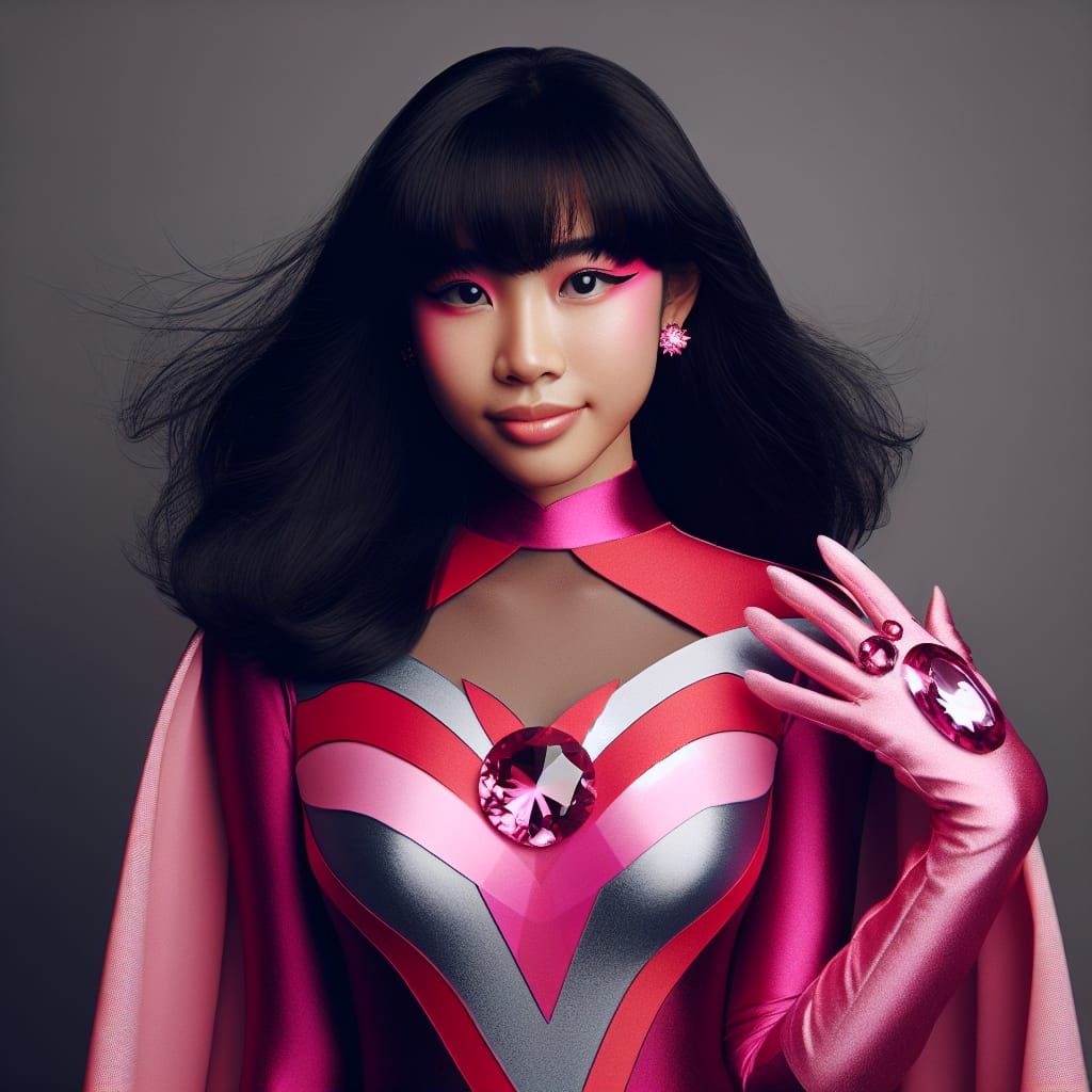 18 year old Vietnamese woman  with bangs as a pink finch gem...