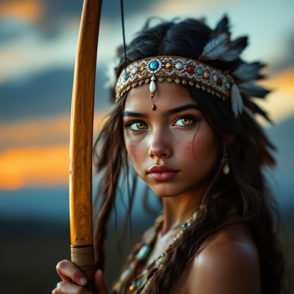 Cherokee Warrior Maiden in Traditional Regalia