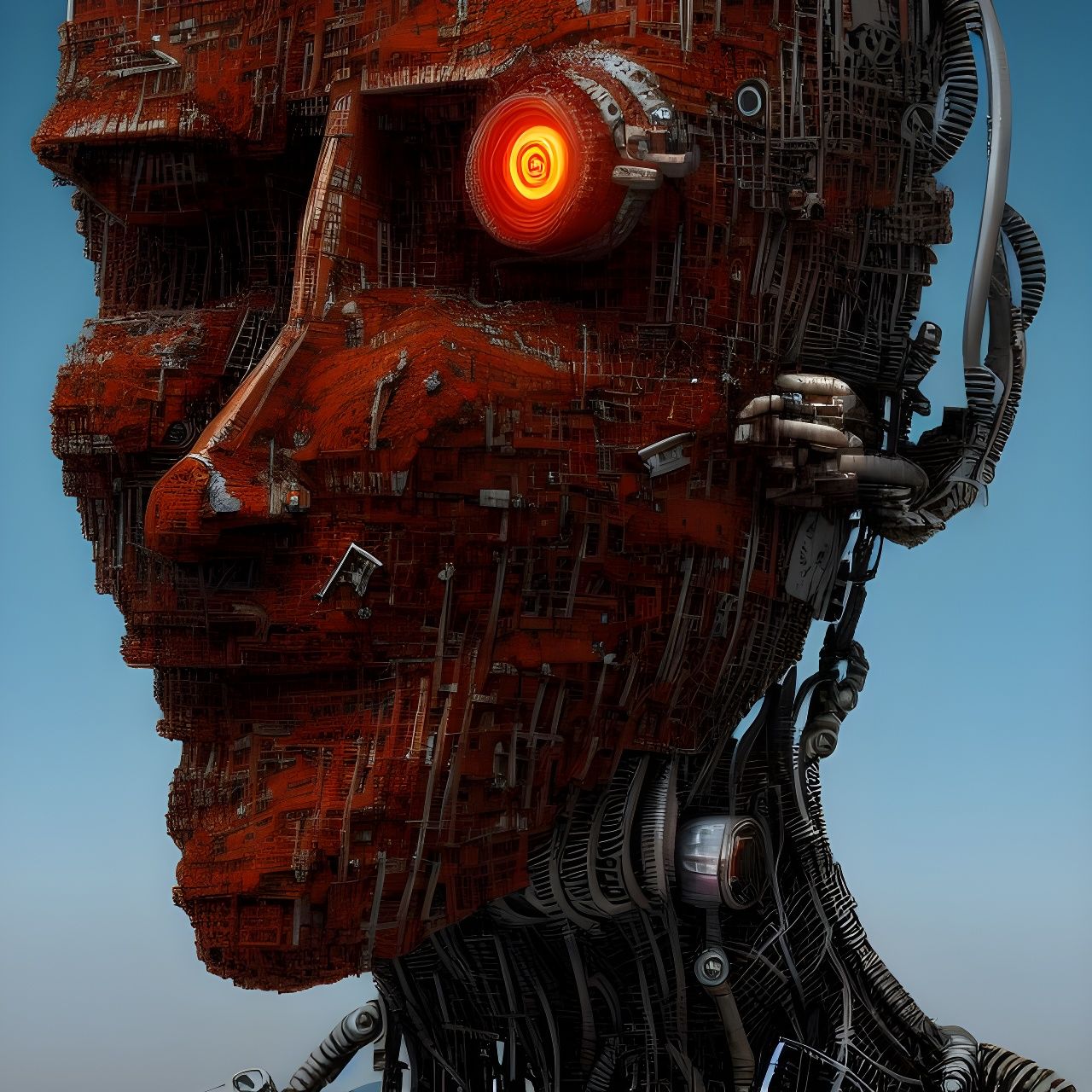 Rusty Cyborg Portrait in Surreal Sci-Fi Style
