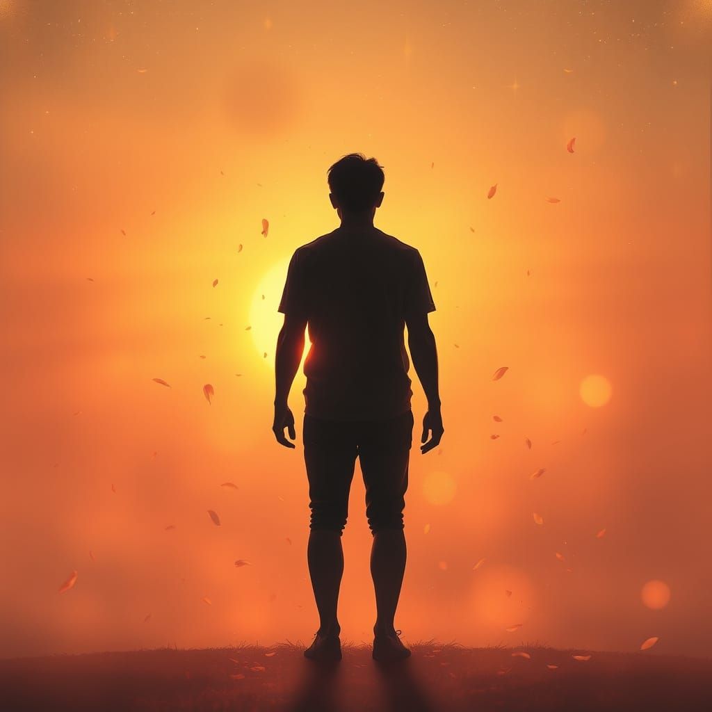 Dreamscape: Lone Figure Amidst Floating Memories