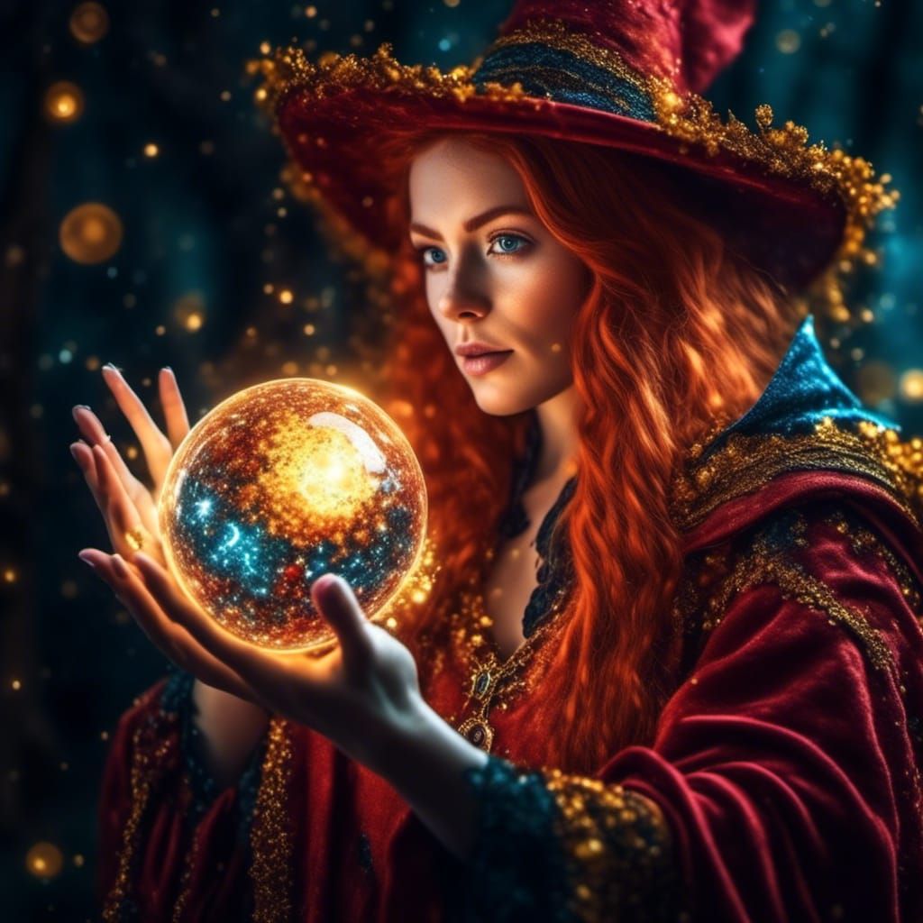 Red Haired Wizard Casting Spell, Fractal Art