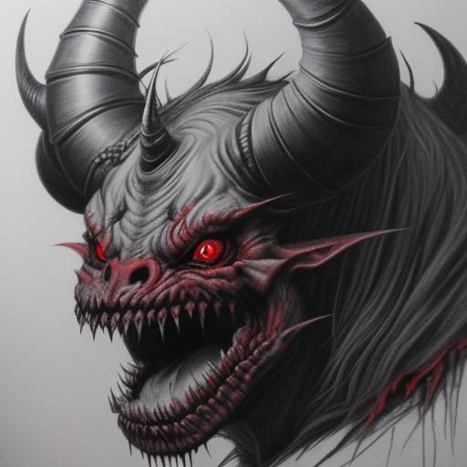 Hyperdetailed Charcoal Drawing of a Demonic Demon