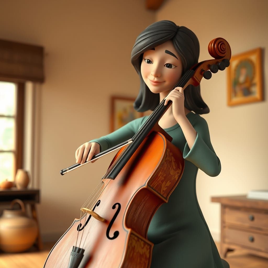 Woman Plays Cello in Modern Claymation Style