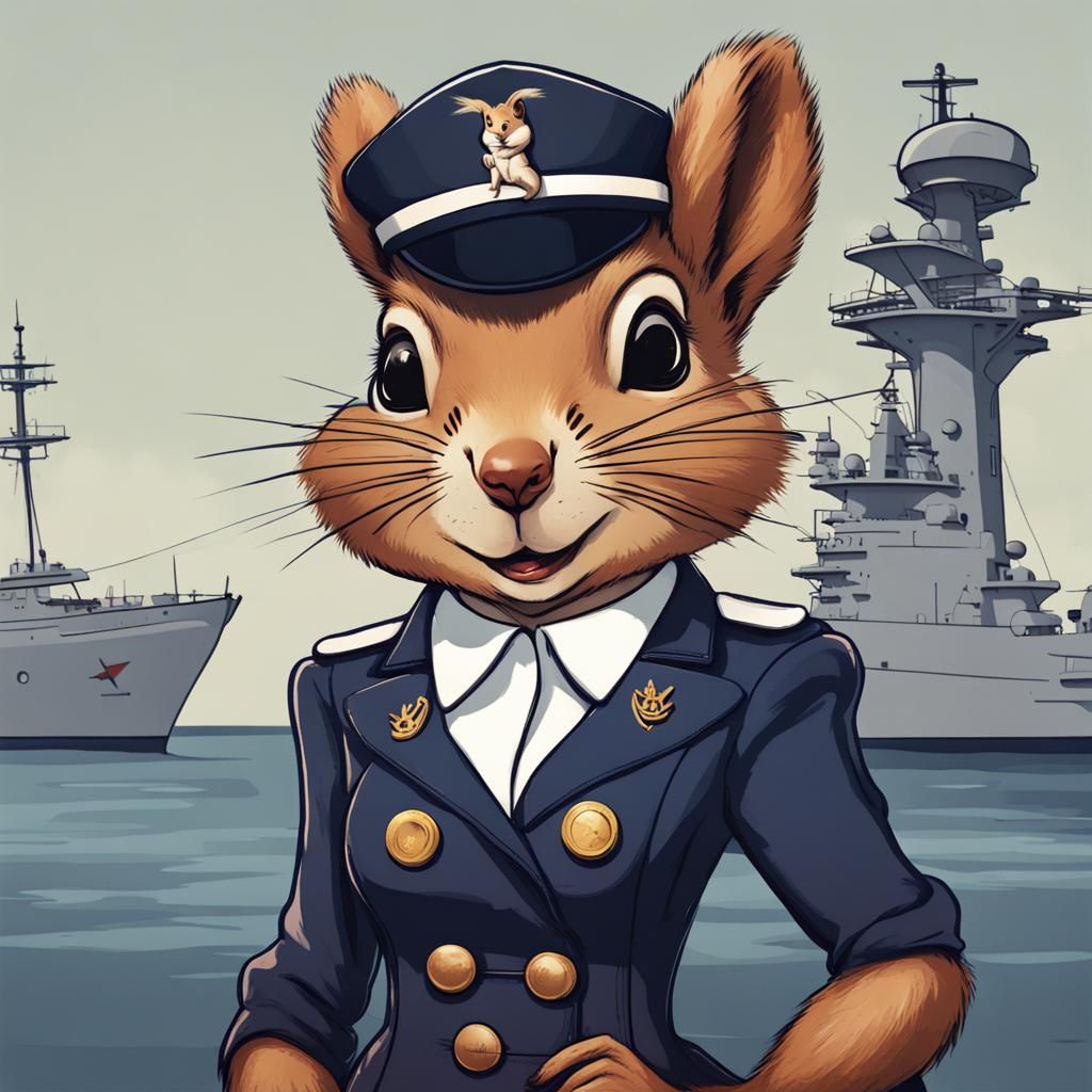 Anthropomorphic Squirrel in Navy Uniform