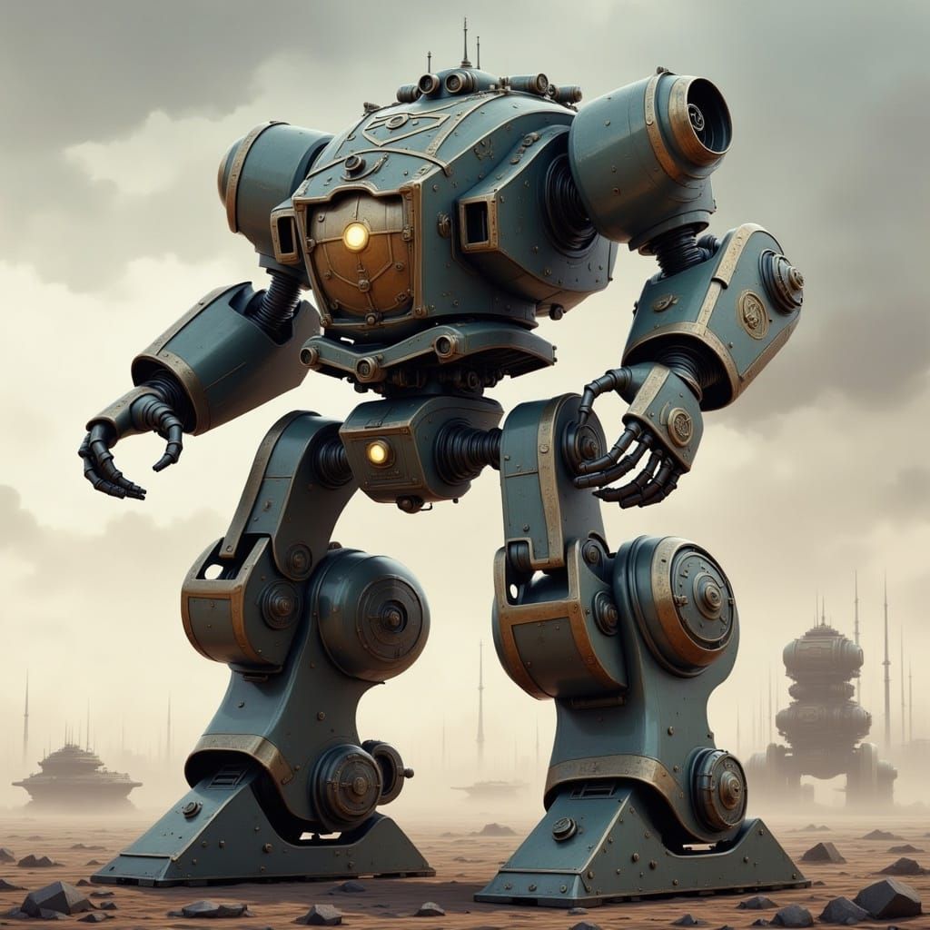 Dieselpunk War Robot: Imposing Mechanical Giant