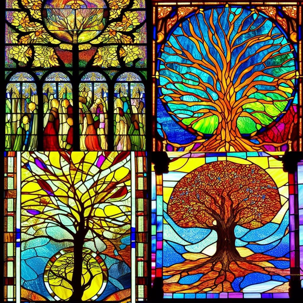 Stained Glass Tree of Life: Vivid Digital Painting