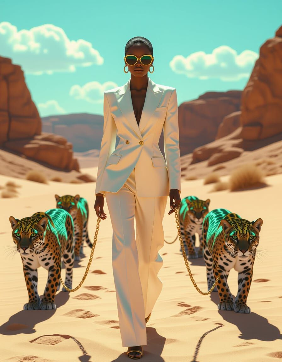 Afrofuturistic Woman with Iridescent Jaguars
