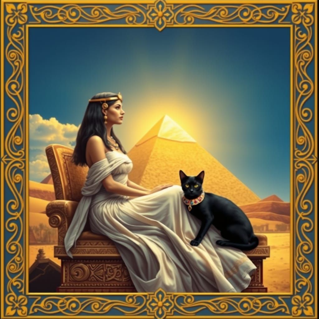 Golden Tarot Card Border with Egyptian Goddess and Pyramids ...