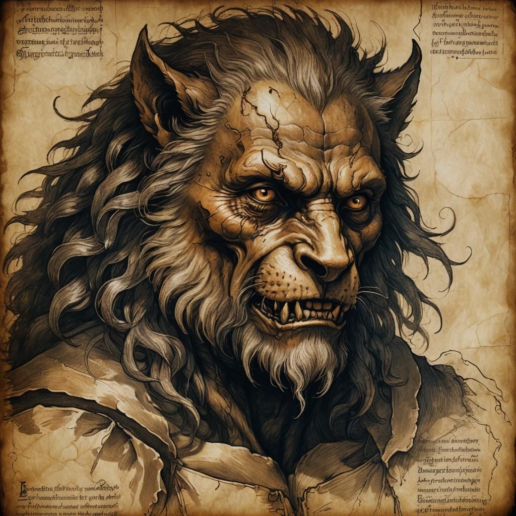Detailed Renaissance Anatomical Drawing of a Werewolf